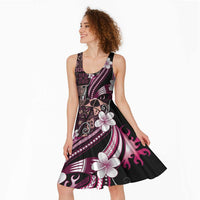 Samoa Siapo Tribal Pattern Midi Dress Violet Polynesian Plumeria Tapa Motif