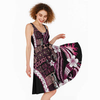 Samoa Siapo Tribal Pattern Midi Dress Violet Polynesian Plumeria Tapa Motif