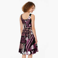 Samoa Siapo Tribal Pattern Midi Dress Violet Polynesian Plumeria Tapa Motif