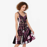 Samoa Siapo Tribal Pattern Midi Dress Violet Polynesian Plumeria Tapa Motif