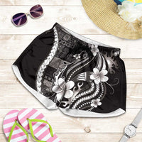 Samoa Siapo Tribal Pattern Shorts for Women Black Polynesian Plumeria Tapa Motif LT9 Black - Polynesian Pride
