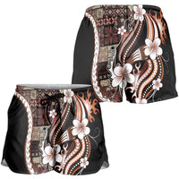 Samoa Siapo Tribal Pattern Shorts for Women Brown Polynesian Plumeria Tapa Motif LT9 - Polynesian Pride