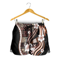 Samoa Siapo Tribal Pattern Shorts for Women Brown Polynesian Plumeria Tapa Motif LT9 - Polynesian Pride