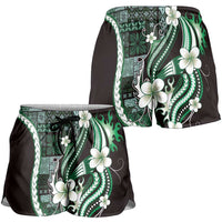 Samoa Siapo Tribal Pattern Shorts for Women Forest Green Polynesian Plumeria Tapa Motif LT9 - Polynesian Pride
