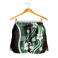 Samoa Siapo Tribal Pattern Shorts for Women Forest Green Polynesian Plumeria Tapa Motif LT9 - Polynesian Pride
