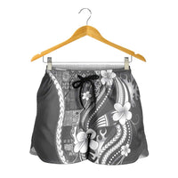 Samoa Siapo Tribal Pattern Shorts for Women Light Gray Polynesian Plumeria Tapa Motif LT9 - Polynesian Pride