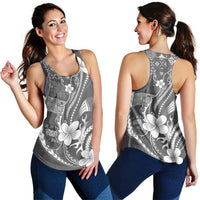 Samoa Siapo Tribal Pattern Women Racerback Tank Light Gray Polynesian Plumeria Tapa Motif LT9 - Polynesian Pride