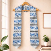 Samoa White Sunday Graduation Stole Samoan Tapa Blue Hibiscus LT05 One Size Blue - Polynesian Pride
