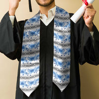 Samoa White Sunday Graduation Stole Samoan Tapa Blue Hibiscus LT05 - Polynesian Pride