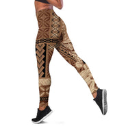 Samoa Women's Day Leggings Tiale Flower Mix Siapo Tapa LT7 Beige - Polynesian Pride