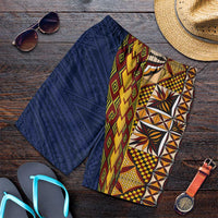 Samoan Siapo Shorts for Men Tatau Pattern Half Style LT03 Yellow - Polynesian Pride