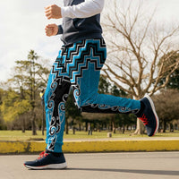Sky Blue Niho Taniwha Mix Poutama Jogger Pants Unique Taniko Aotearoa LT01 - Polynesian Pride