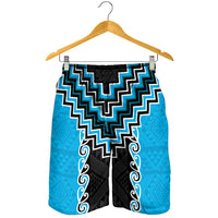 Sky Blue Niho Taniwha Mix Poutama Shorts for Men Unique Taniko Aotearoa LT01 - Polynesian Pride