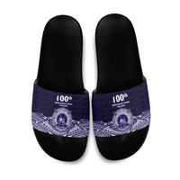 Tonga Queen Salote College 100th Years Slide Sandals Blue Tonga Kupesi Uniquely Pacific Art LT9
