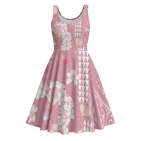Soft Pink Hawaii Anthurium Plumeria Lei Midi Dress