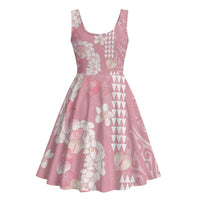 Soft Pink Hawaii Anthurium Plumeria Lei Midi Dress
