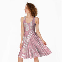 Soft Pink Hawaii Anthurium Plumeria Lei Midi Dress