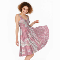 Soft Pink Hawaii Anthurium Plumeria Lei Midi Dress