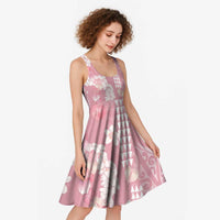 Soft Pink Hawaii Anthurium Plumeria Lei Midi Dress