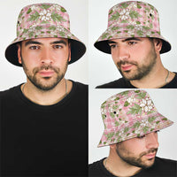 Squares Maile Leaf Bucket Hat Pink Palaka Hawaiian Quilt Pattern - Polynesian Pride