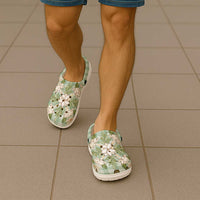 Squares Maile Leaf Clogs Shoes Turquoise Palaka Hawaiian Quilt Pattern - Polynesian Pride