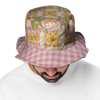 Squares Puakenikeni and Kalo Bucket Hat Pink Palaka Hawaiian Quilt Pattern - Polynesian Pride