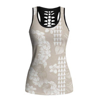Suede Beige Hawaii Anthurium Plumeria Lei Hollow Tank Top LT9 Female Beige - Polynesian Pride