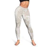 Suede Beige Hawaii Anthurium Plumeria Lei Leggings LT9 - Polynesian Pride