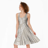 Suede Beige Hawaii Anthurium Plumeria Lei Midi Dress