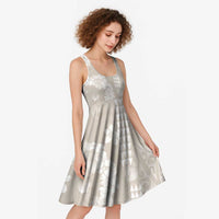 Suede Beige Hawaii Anthurium Plumeria Lei Midi Dress