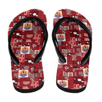 Tahiti Oaoa I Teie Noera Flip Flops Pacific Patchwork Xmas Vibes - Polynesian Pride