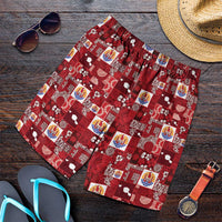 Tahiti Oaoa I Teie Noera Shorts for Men Pacific Patchwork Xmas Vibes LT9 Red - Polynesian Pride