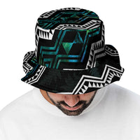 Taniko Aotearoa Mix Paua Shell Bucket Hat Niho Taniwha Turquoise Glitter LT01 - Polynesian Pride