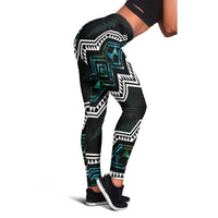 Taniko Aotearoa Mix Paua Shell Leggings Niho Taniwha Turquoise Glitter LT01 - Polynesian Pride