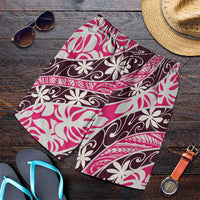 Tarona Tahiti Tiare Monstera Shorts for Men Polynesian Pattern Curve Style LT01 Pink - Polynesian Pride