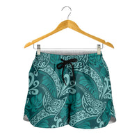 Teal Monstera Shorts for Women Polynesian Tribal Pattern LT01 - Polynesian Pride