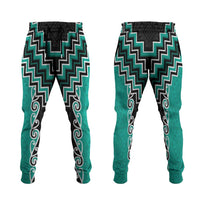 Teal Niho Taniwha Mix Poutama Jogger Pants Unique Taniko Aotearoa LT01 Teal - Polynesian Pride