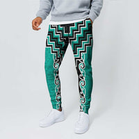 Teal Niho Taniwha Mix Poutama Jogger Pants Unique Taniko Aotearoa LT01 - Polynesian Pride