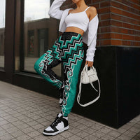 Teal Niho Taniwha Mix Poutama Jogger Pants Unique Taniko Aotearoa LT01 - Polynesian Pride
