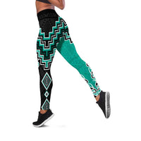 Teal Niho Taniwha Mix Poutama Leggings Unique Taniko Aotearoa LT01 Teal - Polynesian Pride