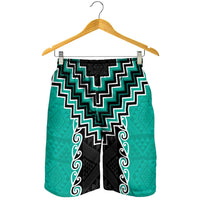 Teal Niho Taniwha Mix Poutama Shorts for Men Unique Taniko Aotearoa LT01 - Polynesian Pride