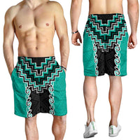 Teal Niho Taniwha Mix Poutama Shorts for Men Unique Taniko Aotearoa LT01 - Polynesian Pride
