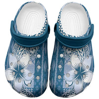 Tonga Kupesi Ngatu Clogs Shoes Vintage Blue Plumeria - Polynesian Pride