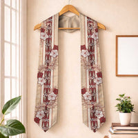 Tonga Language Week Graduation Stole Hibiscus Tongan Ngatu Pattern LT05 One Size Beige - Polynesian Pride