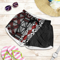 Tonga Ngatu Art Tattoo Polynesian Shorts for Women LT03 Black - Polynesian Pride