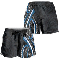 Traditional Art Hawaiian Kakau Tattoos Shorts for Women Blue Color LT03 - Polynesian Pride
