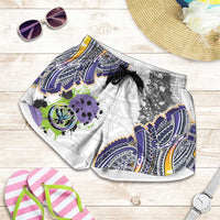 Traditional Art Hawaiian Kakau Tattoos Shorts for Women Graffiti Style LT03 White - Polynesian Pride