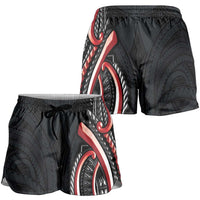 Traditional Art Hawaiian Kakau Tattoos Shorts for Women Red Color LT03 - Polynesian Pride