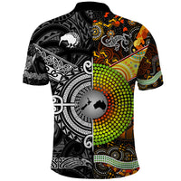 New Zealand Australia Polo Shirt Maori and Aboriginal Together Black LT8 Black - Polynesian Pride