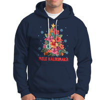 Tropical Hawaiian Hibiscus Christmas Tree Mele Kalikimaka Hoodie TS02 Navy - Polynesian Pride